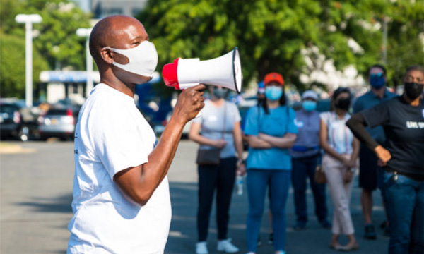 man holding megaphone